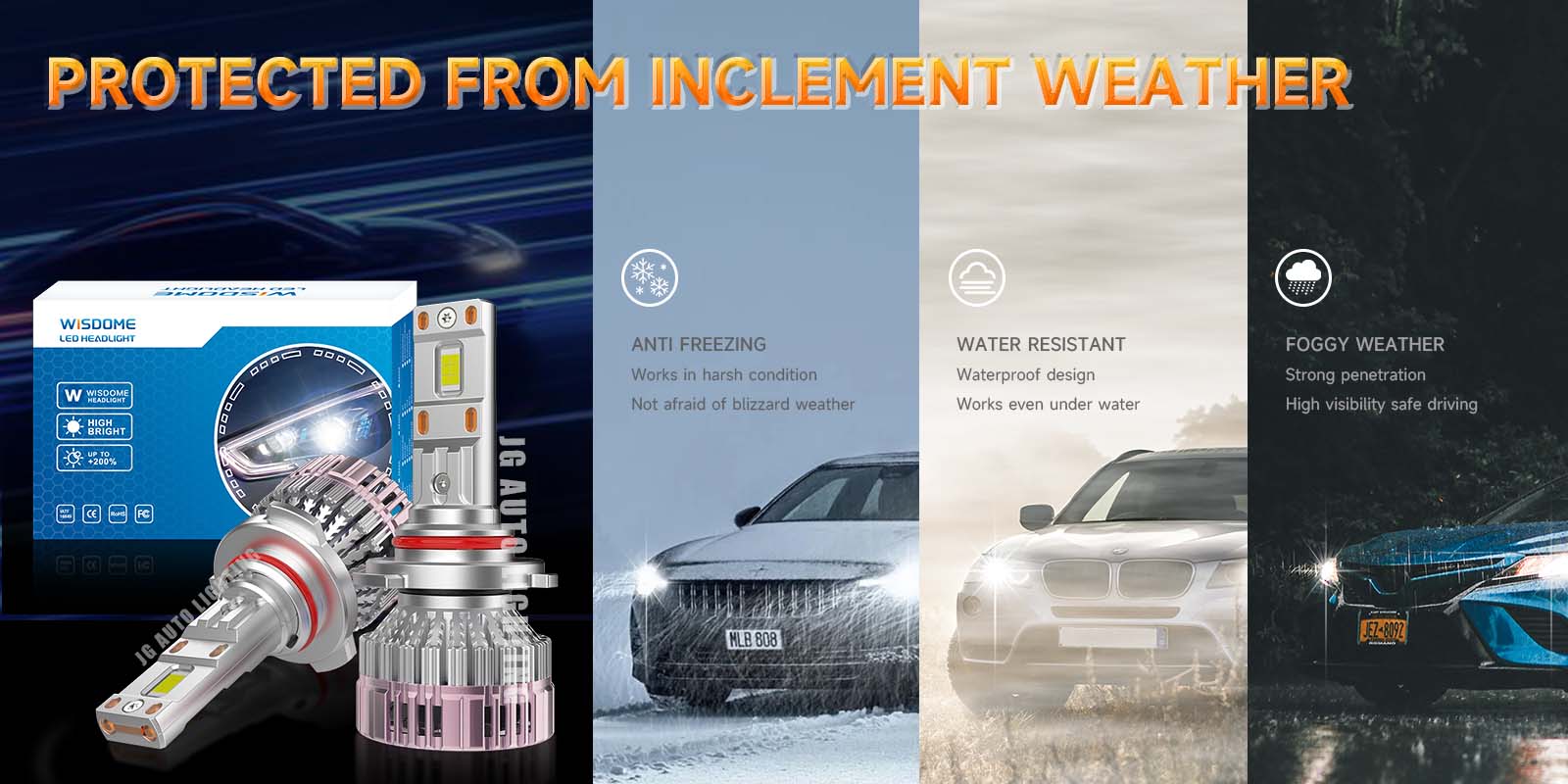 JG High Power Q16 Car Led Headlight Bulb Canbus 130W 26000LM Led Headlight H4 H11 H7 9005 9006 9012 Led Headlights Bulb