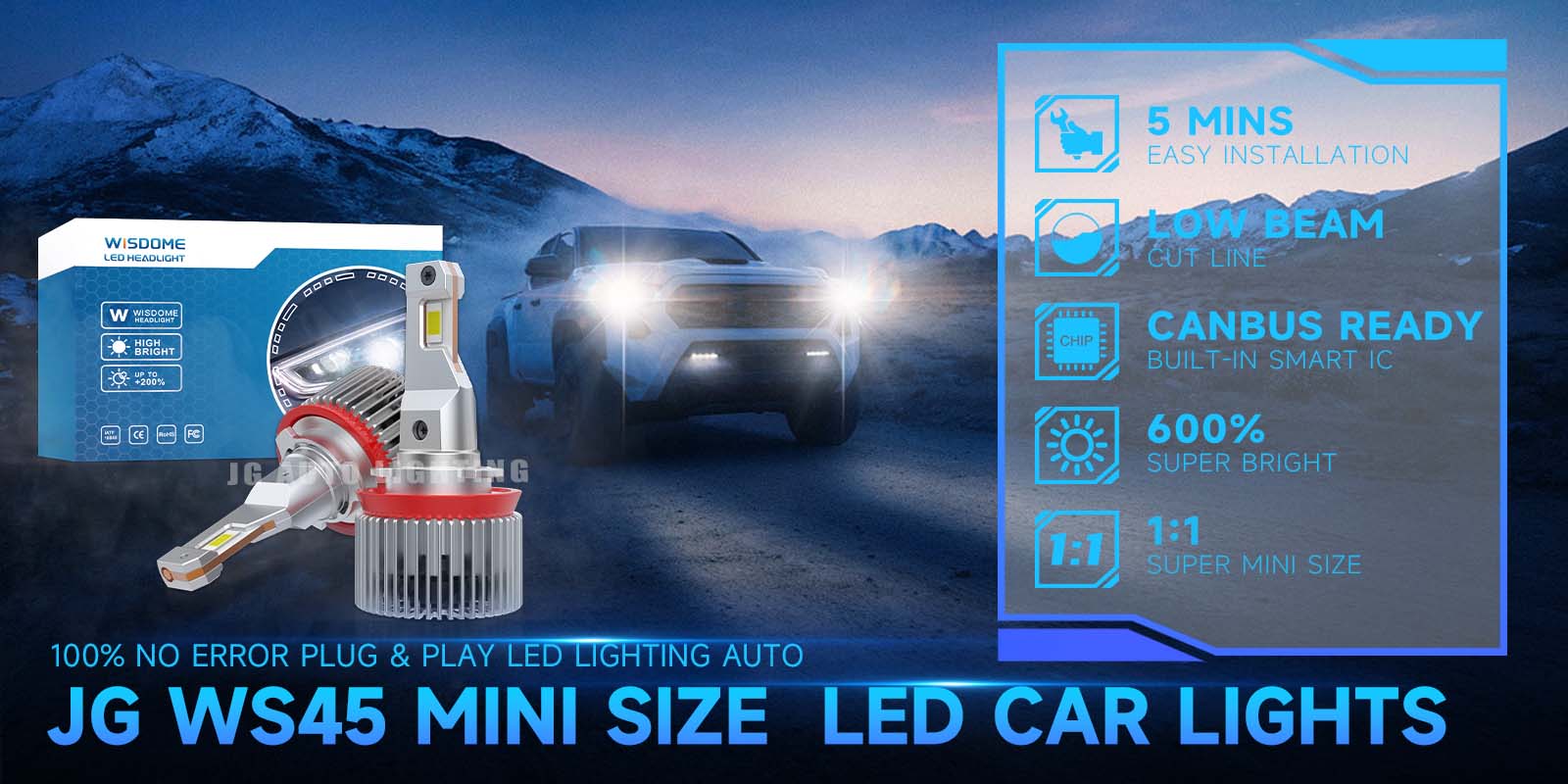 JG High Power LED Mini Size Led Bulb WS45 Canbus Error Free Car Headlight Bulbs H7 H11 H4 9006 9005 9012 Led Headlights Bulb
