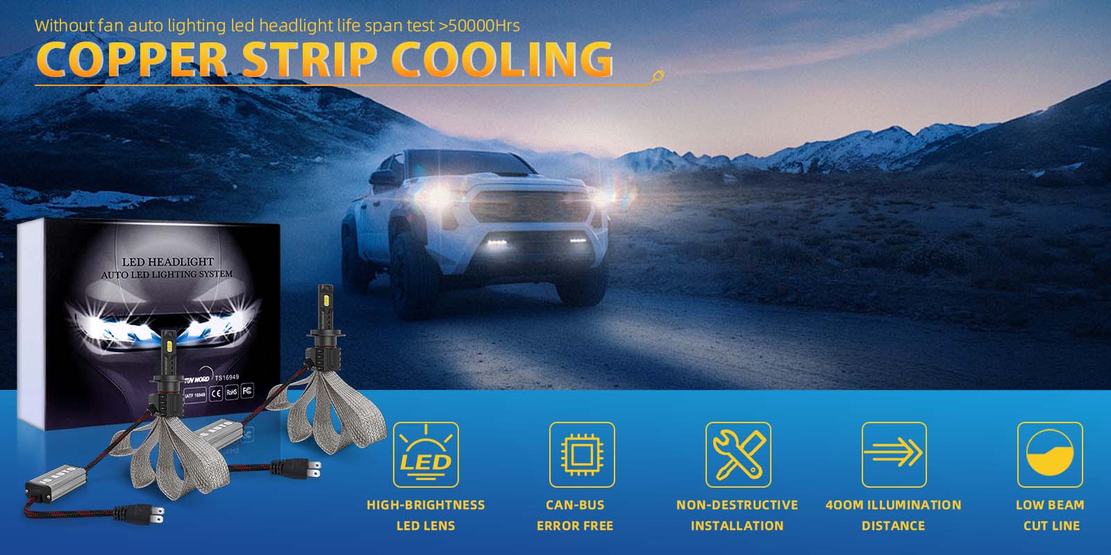 JG High Quality 16C 110W H4 H7 9005 9006 H11 Car Headlight Copper Tape H4 Fanless Led Bulbs 12V Auto Lamp CSP Chip