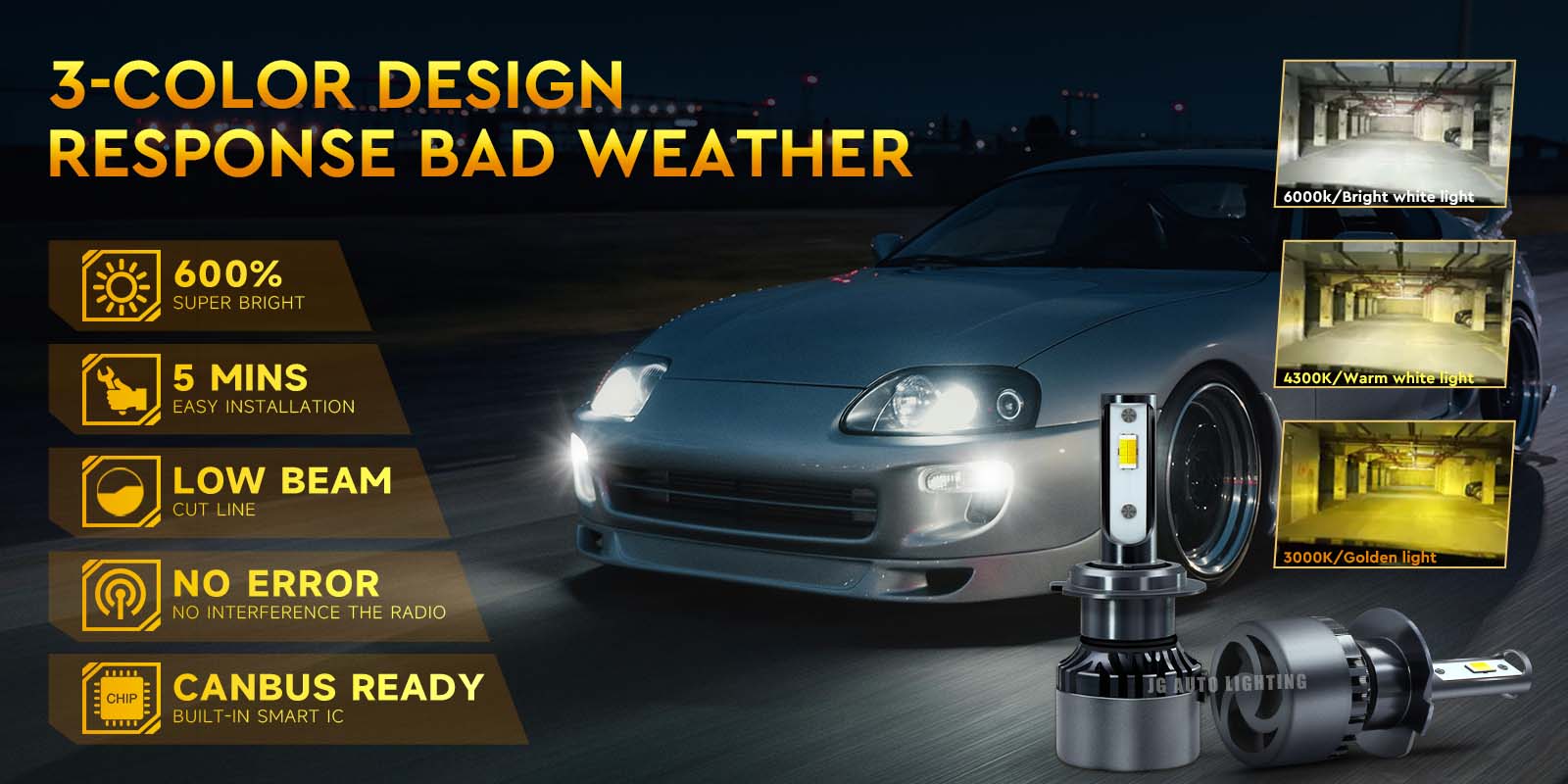 JG tricolor Led Headlight E380 6000k 4300k 3000k 12000LM Fog lamp Cars Strobe function H11 9005 9012 Auto Led Headlight Bulb