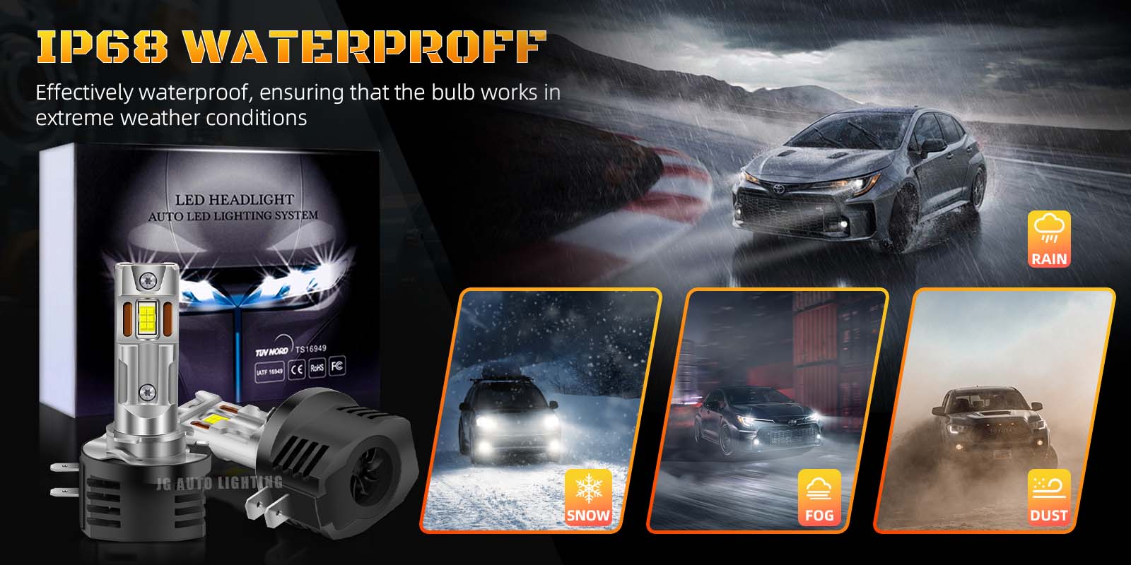 JG Z25 80W 10000lm Super Canbus Flip-up LED Car Headlight Bulbs H9B H11B White