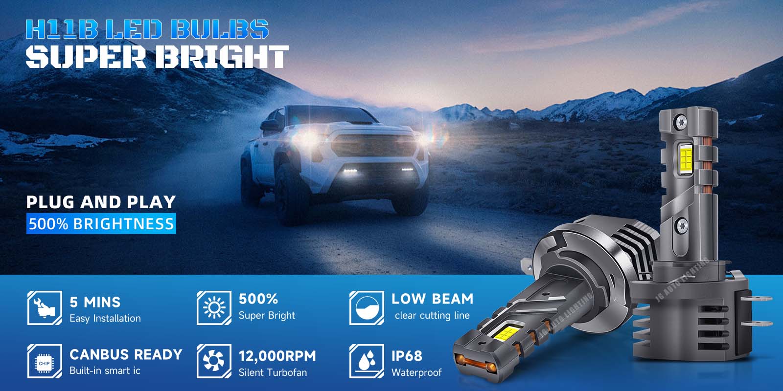 JG 80W Z20 LED 10,000 Lumens White Super Canbus Flip Up H9B H11B Car Led Headlight