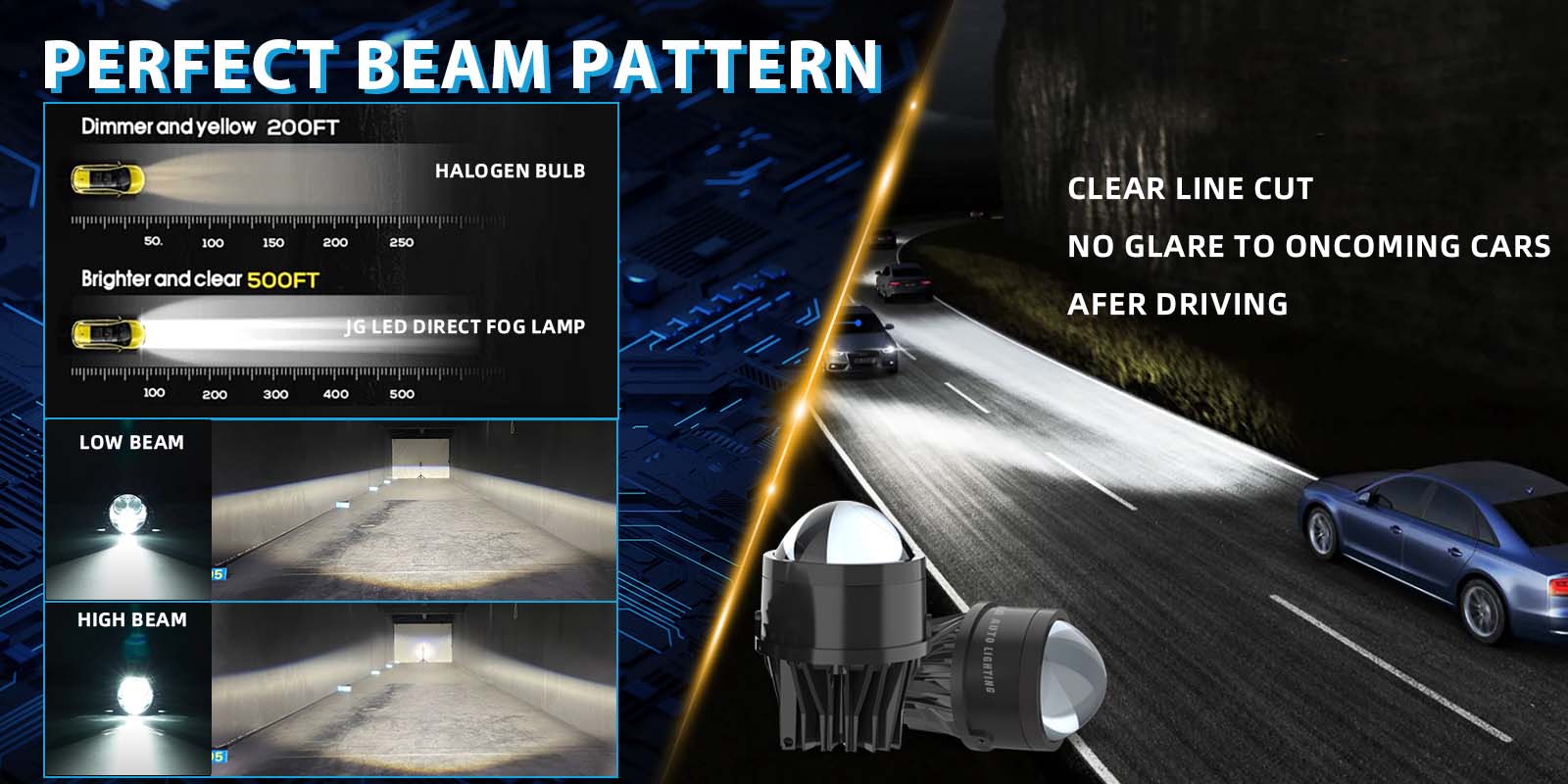 High Quality JG LED Headlights Fog Lights 2Inch 2.5Inch 3Inch Bi-LED Lens Dual Fog Light Universal Fog Light Headlights Dual Fog Light