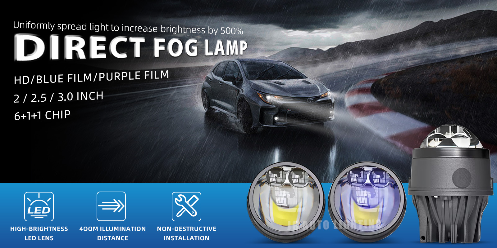 High Power JG-inch Bi-Fog Fog Lights LED Headlight Dual Laser Direct Projector Lens Car Fog Lights