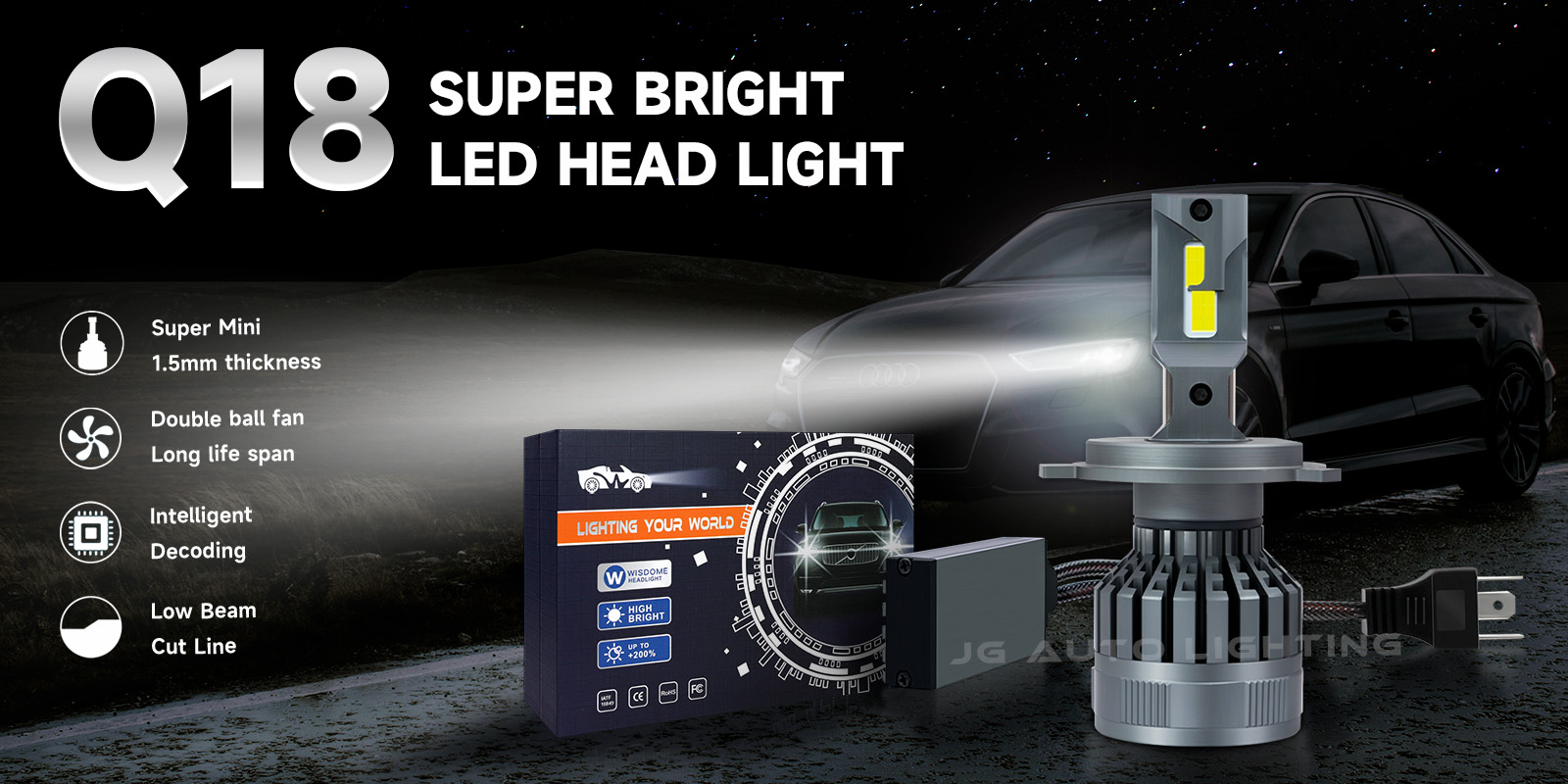 JG Q18 180W LED Lights for Car Headlights H1 H8 H13 H11 Canbus Car Light Bulb Canbus 9012 9005 9006 H7 H4 Auto Lighting Systems