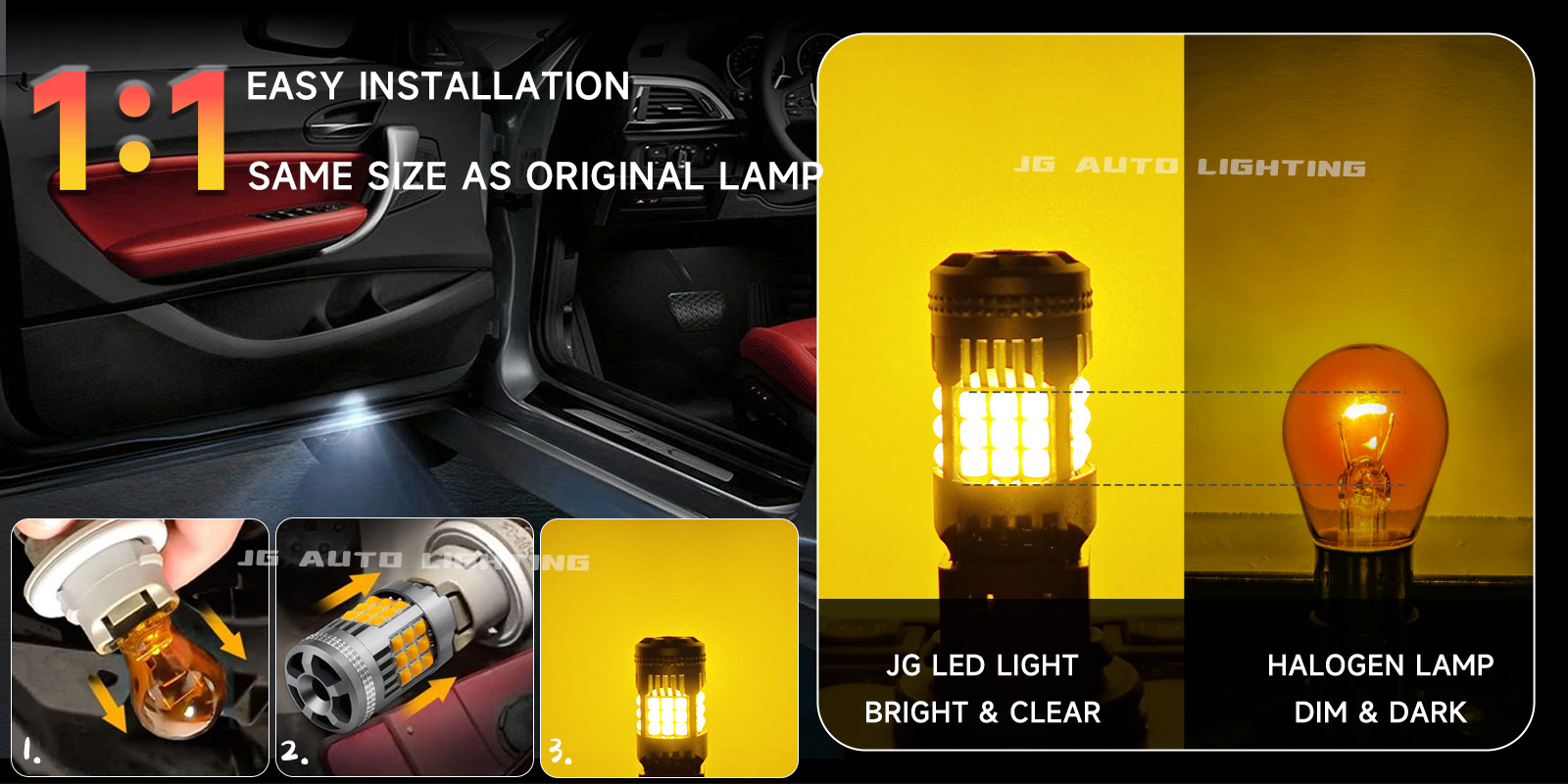 JG 28W Turn Signal Light with Fan 36 LED Reverse Lights 18 bay15s LED Bulbs Anti Hyper Flash