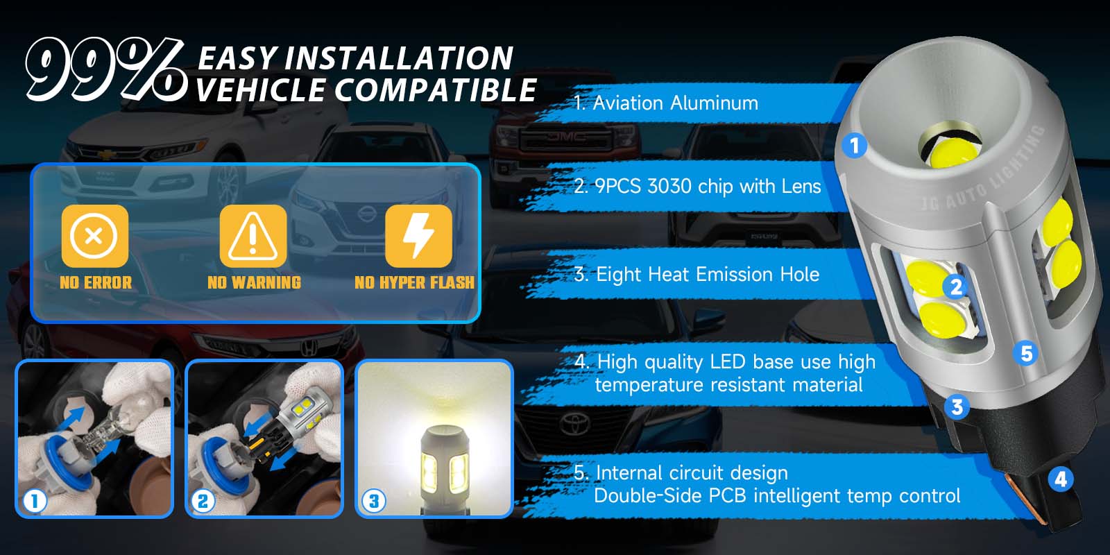 Super Bright 12V 24V T10 9SMD LED Reading Lights for Interior/Dome/Side/Parking Lighting