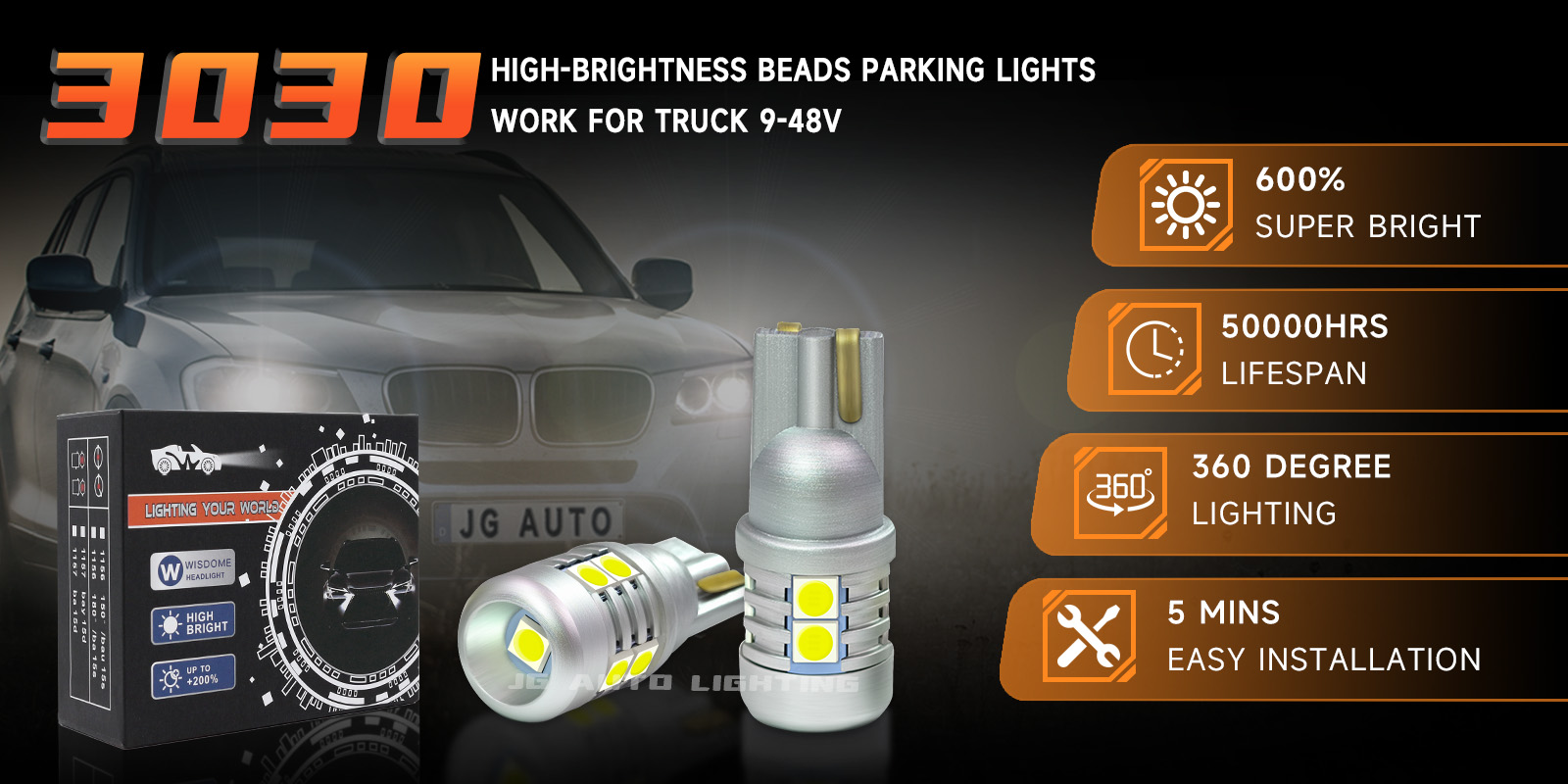 JG T10 9SMD 310lm Car LED Bulbs 12V 24V DC Marker Light Bulbs Reading Lamp Auto Lighting System