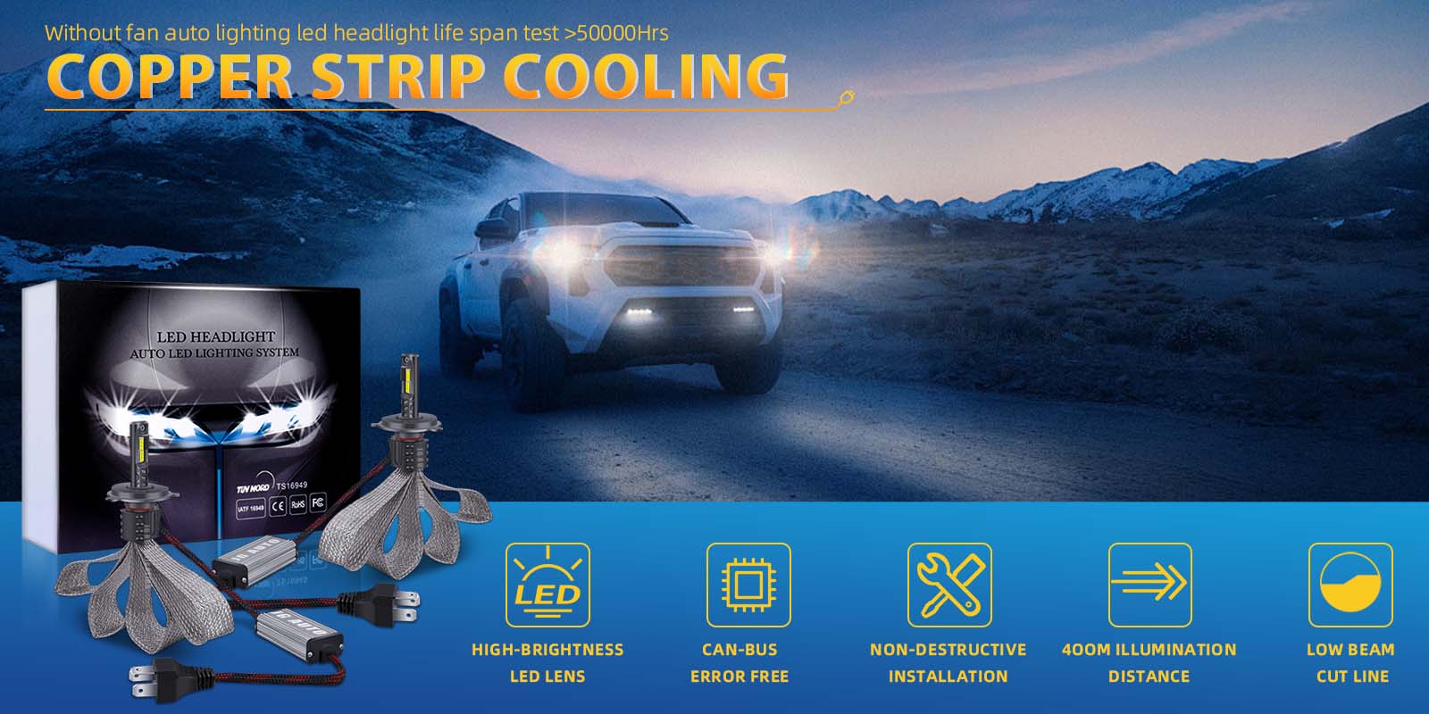 JG Powerful LED Headlight 16C 110W H4 Fanless Led Braided Copper Strip Cooling Auto Led 9005 9006 H11 H7 High Low Beam LED Bulbs