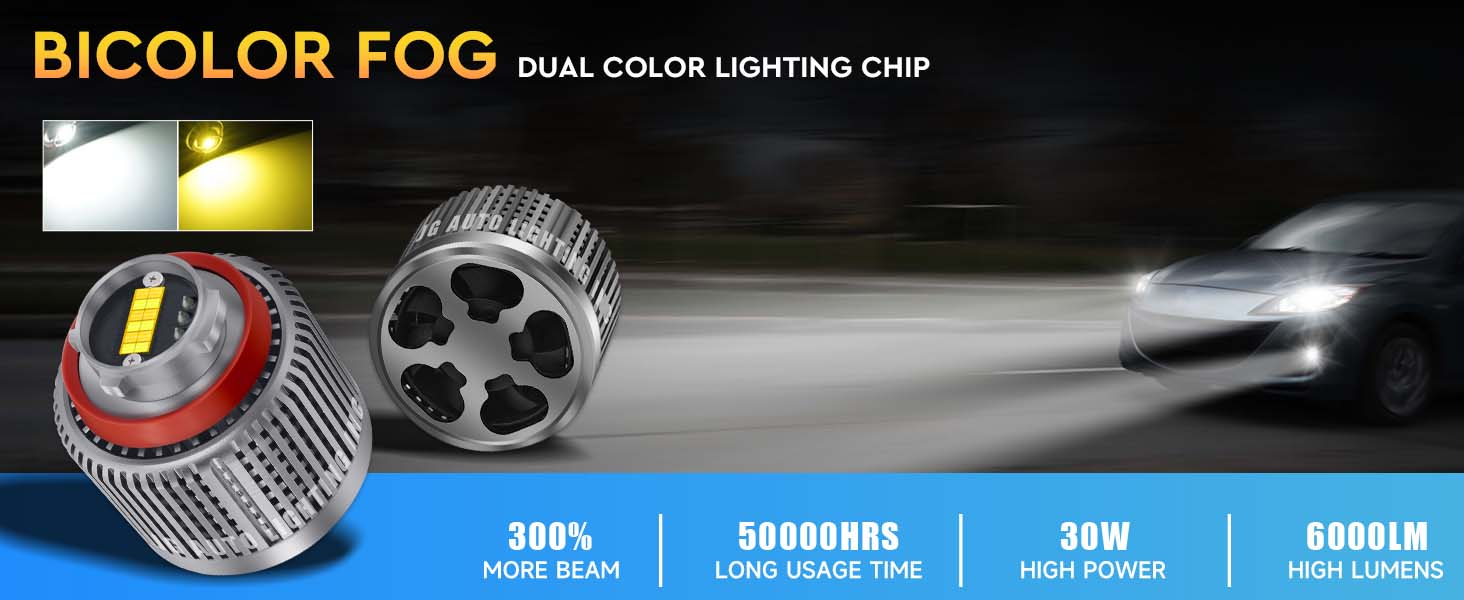 High Power 30w Dual Color L1b Fog Lamp 7535 Chips 6500K 3000K Auto Led for Japan Cars