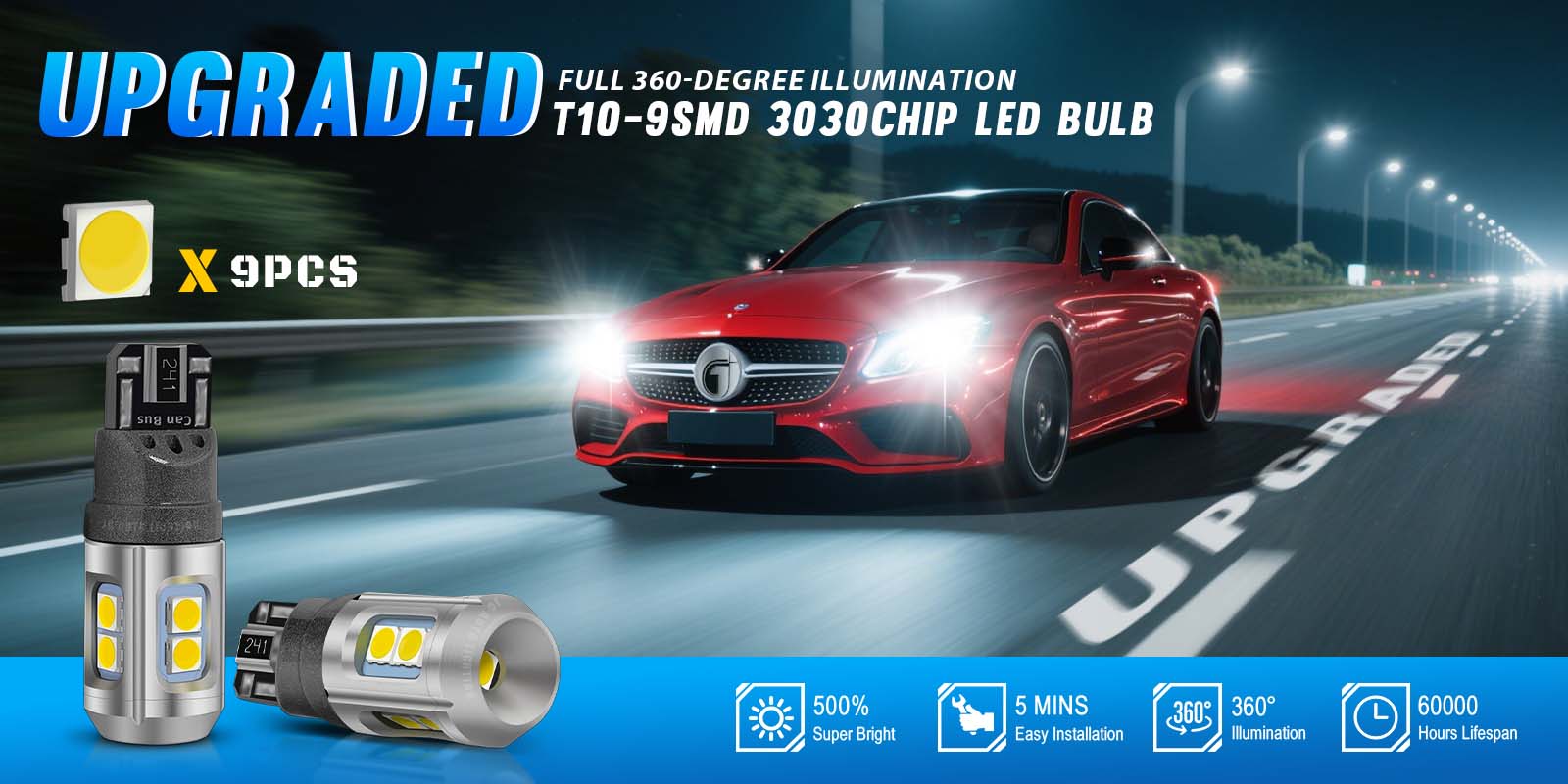 JG Error Free Led T10 Car Lights Canbus W5W Bulbs 501 194 168 Luz Luces 3030 9SMD 12-24V License Plate Truck Auto Lamps